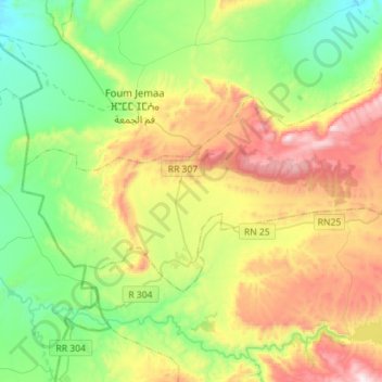 Mapa topográfico Tanant, altitud, relieve