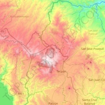 Mapa topográfico Tecpán, altitud, relieve