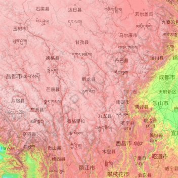 Mapa topográfico 雅砻江, altitud, relieve