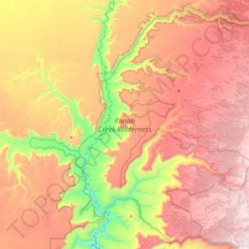 Mapa topográfico Kanab Creek Wilderness Area, altitud, relieve