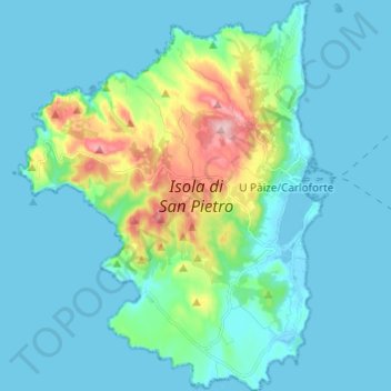 Mapa topográfico Isola di San Pietro, altitud, relieve