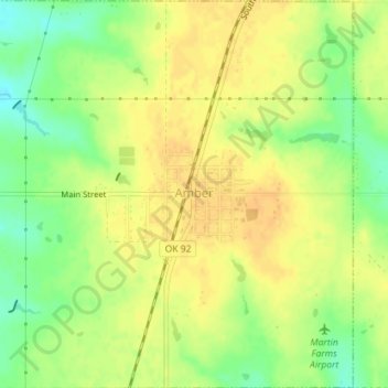 Mapa topográfico Amber, altitud, relieve