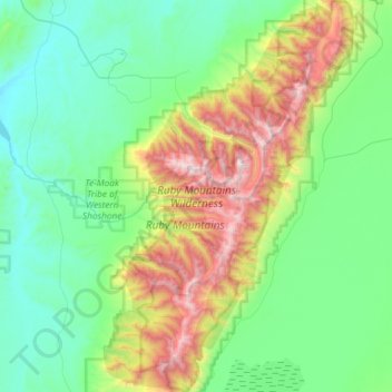 Mapa topográfico Ruby Mountains Wilderness Area, altitud, relieve