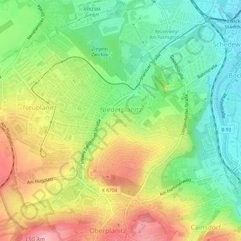 Mapa topográfico Niederplanitz, altitud, relieve