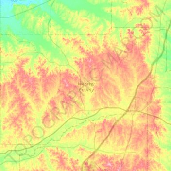 Mapa topográfico Webster County, altitud, relieve