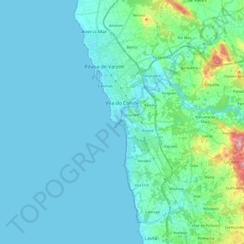 Mapa topográfico Vila do Conde, altitud, relieve