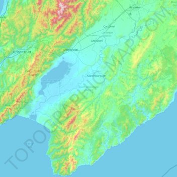 Mapa topográfico South Wairarapa District, altitud, relieve
