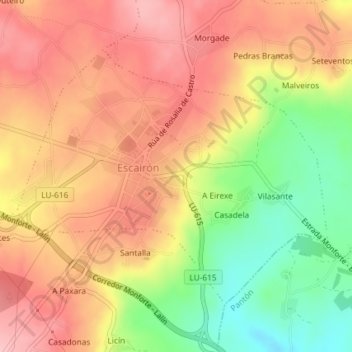 Mapa topográfico Vilasante, altitud, relieve