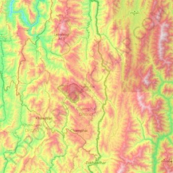 Mapa topográfico Champhai, altitud, relieve