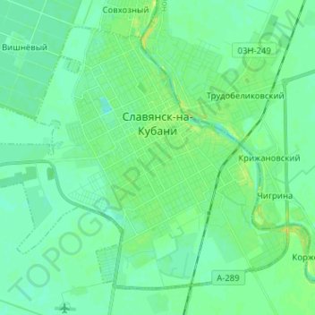 Mapa topográfico Славянское городское поселение, altitud, relieve