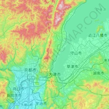 Mapa topográfico 大津市, altitud, relieve