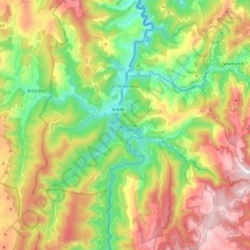 Mapa topográfico A Pontenova, altitud, relieve