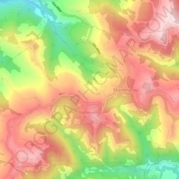 Mapa topográfico Benevello, altitud, relieve