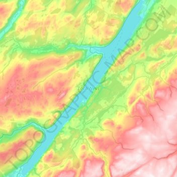 Mapa topográfico Loch Ness, altitud, relieve