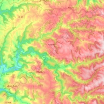 Mapa topográfico Paulinet, altitud, relieve
