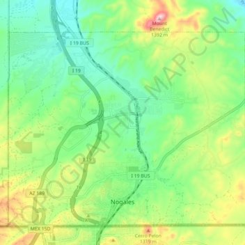 Mapa topográfico Nogales, altitud, relieve