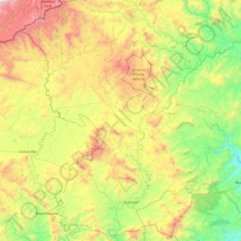 Mapa topográfico Greater Kokstad Local Municipality, altitud, relieve