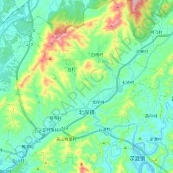 Mapa topográfico 北岸镇, altitud, relieve
