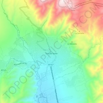 Mapa topográfico Tafí del Valle, altitud, relieve