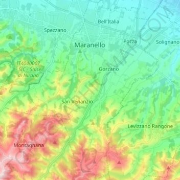 Mapa topográfico Maranello, altitud, relieve