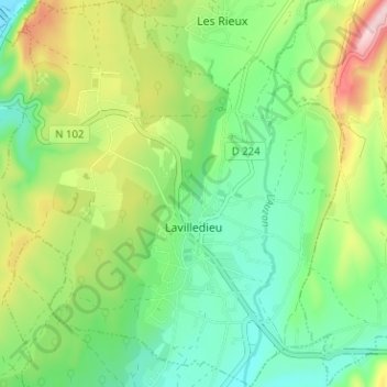 Mapa topográfico Lavilledieu, altitud, relieve