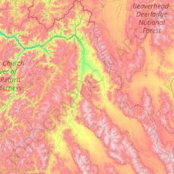 Mapa topográfico Lemhi County, altitud, relieve