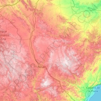 Mapa topográfico Teruel, altitud, relieve