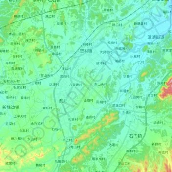 Mapa topográfico 贺村镇, altitud, relieve