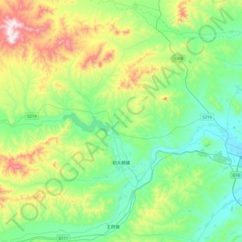 Mapa topográfico 初头朗镇, altitud, relieve