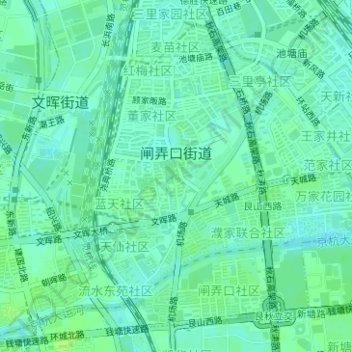 Mapa topográfico 闸弄口街道, altitud, relieve
