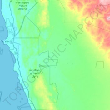 Mapa topográfico Nambung, altitud, relieve
