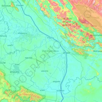 Mapa topográfico จังหวัดนครพนม, altitud, relieve