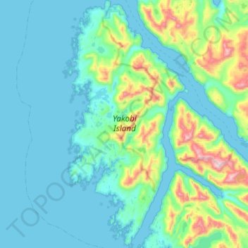 Mapa topográfico Yakobi Island, altitud, relieve