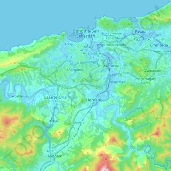 Mapa topográfico Donostia - San Sebastián, altitud, relieve