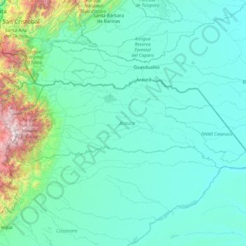 Mapa topográfico Arauca, altitud, relieve