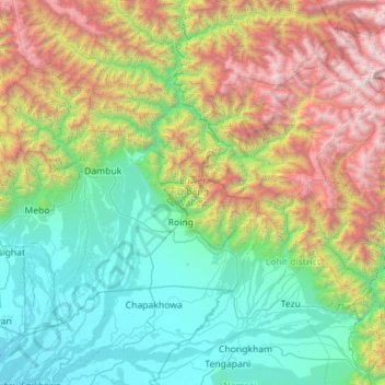 Mapa topográfico Lower Dibang Valley, altitud, relieve