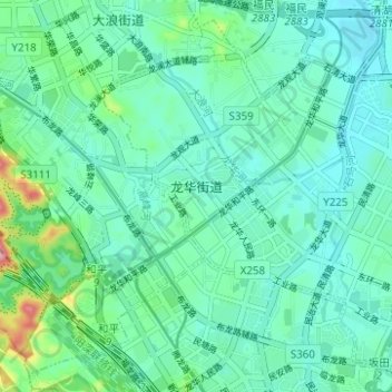 Mapa topográfico 龙华街道, altitud, relieve