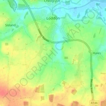 Mapa topográfico Loddon, altitud, relieve
