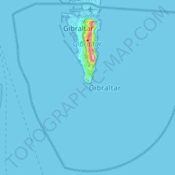 Mapa topográfico Gibraltar, altitud, relieve
