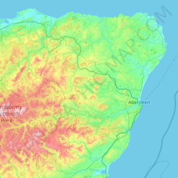 Mapa topográfico Aberdeenshire, altitud, relieve