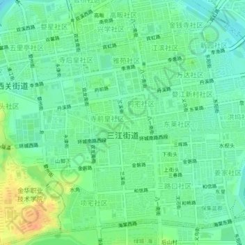 Mapa topográfico 三江街道, altitud, relieve