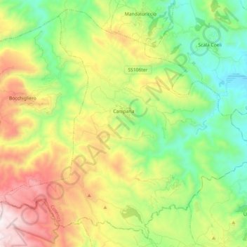 Mapa topográfico Campana, altitud, relieve