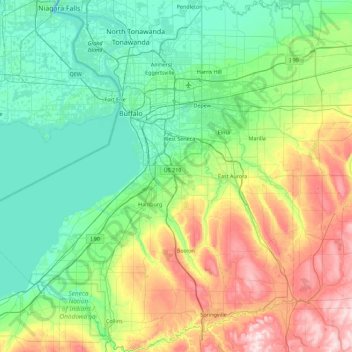 Mapa topográfico Erie County, altitud, relieve