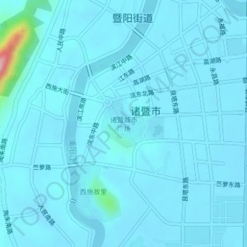 Mapa topográfico 诸暨城市广场, altitud, relieve