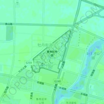 Mapa topográfico 曹州牡丹园, altitud, relieve