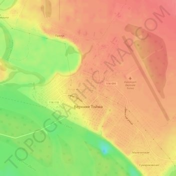 Mapa topográfico Верхняя Тойма, altitud, relieve