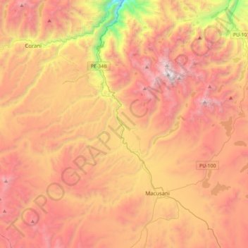 Mapa topográfico Macusani, altitud, relieve