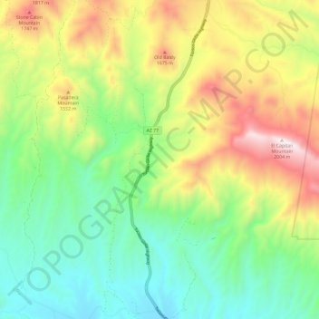Mapa topográfico El Capitan Canyon, altitud, relieve