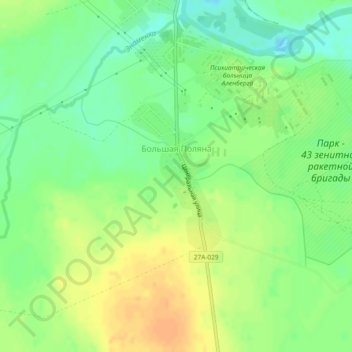 Mapa topográfico Большая Поляна, altitud, relieve