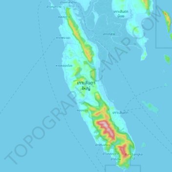 Mapa topográfico Ko Lanta, altitud, relieve